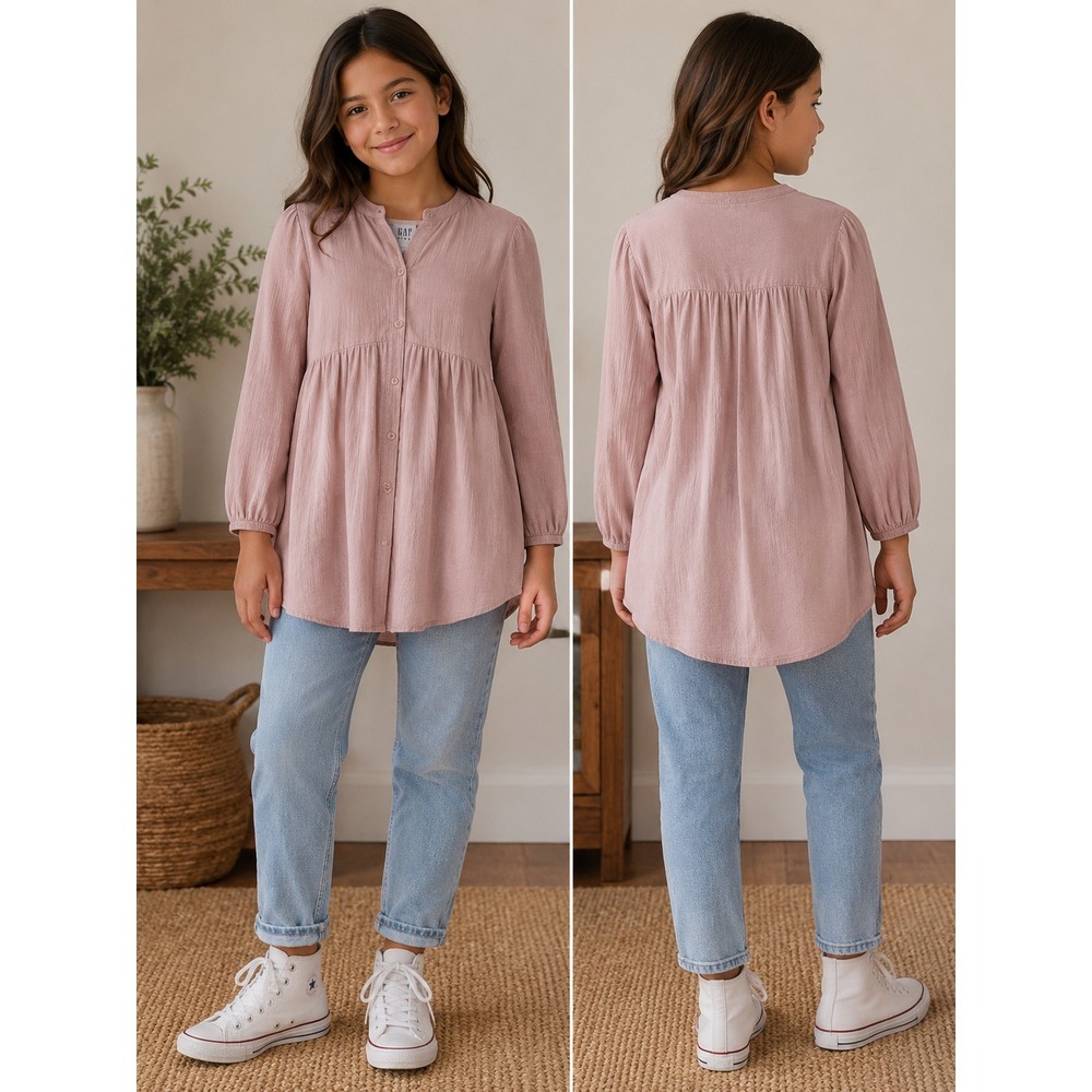 GAP Kids Girls Mauve Babydoll Peasant Top Size M 8-9 Long Sleeve Baby Corduroy